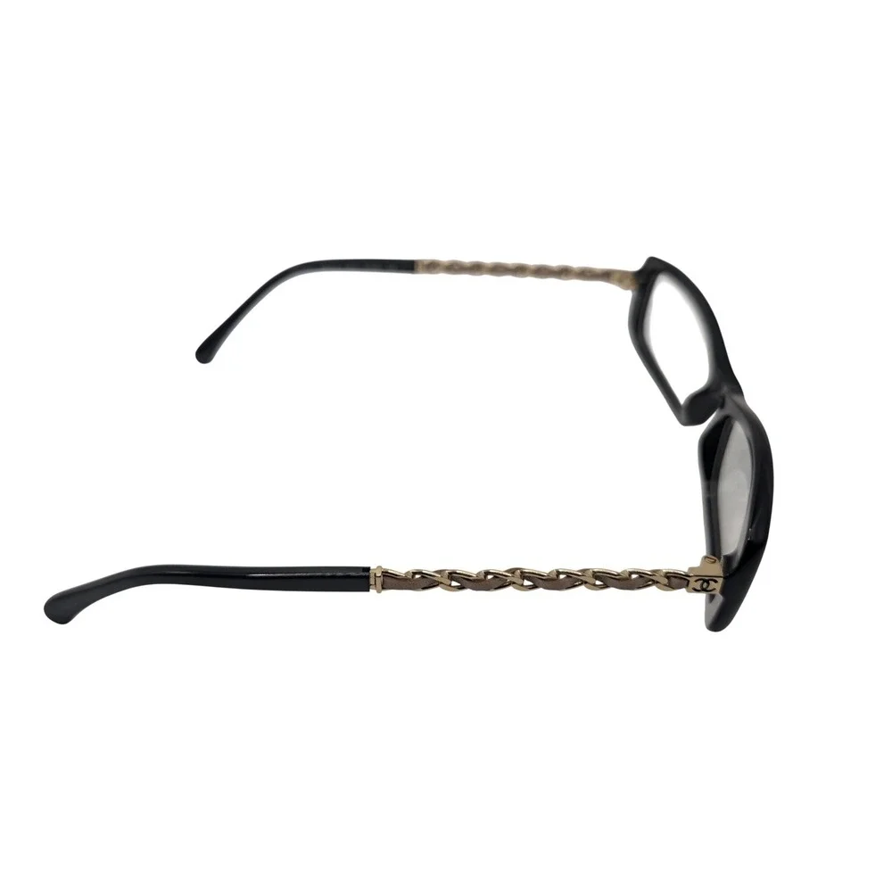 Chanel Eyeglass Frames Women 51-16 Black 3222-Q Chain Link Leather Gold CC Logo